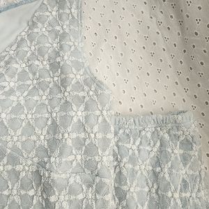 RAG Vintage 2 Piece Baby Blue/White Top/Skirt Set